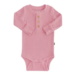 Ribbed Long Sleeve Henley Bodysuit in Apple Blossom