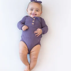 Ribbed Long Sleeve Henley Bodysuit in Currant