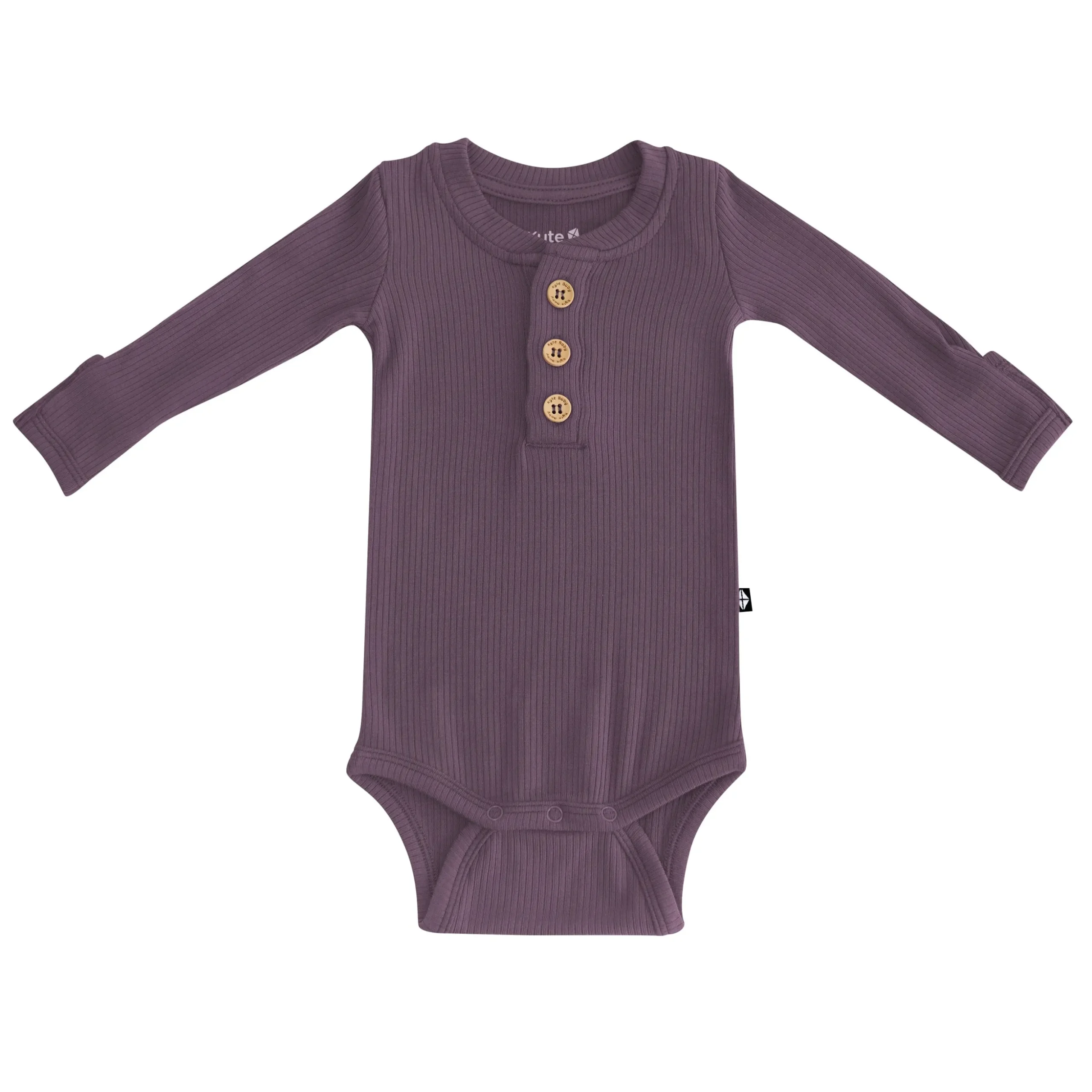 Ribbed Long Sleeve Henley Bodysuit in Currant