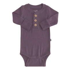 Ribbed Long Sleeve Henley Bodysuit in Currant