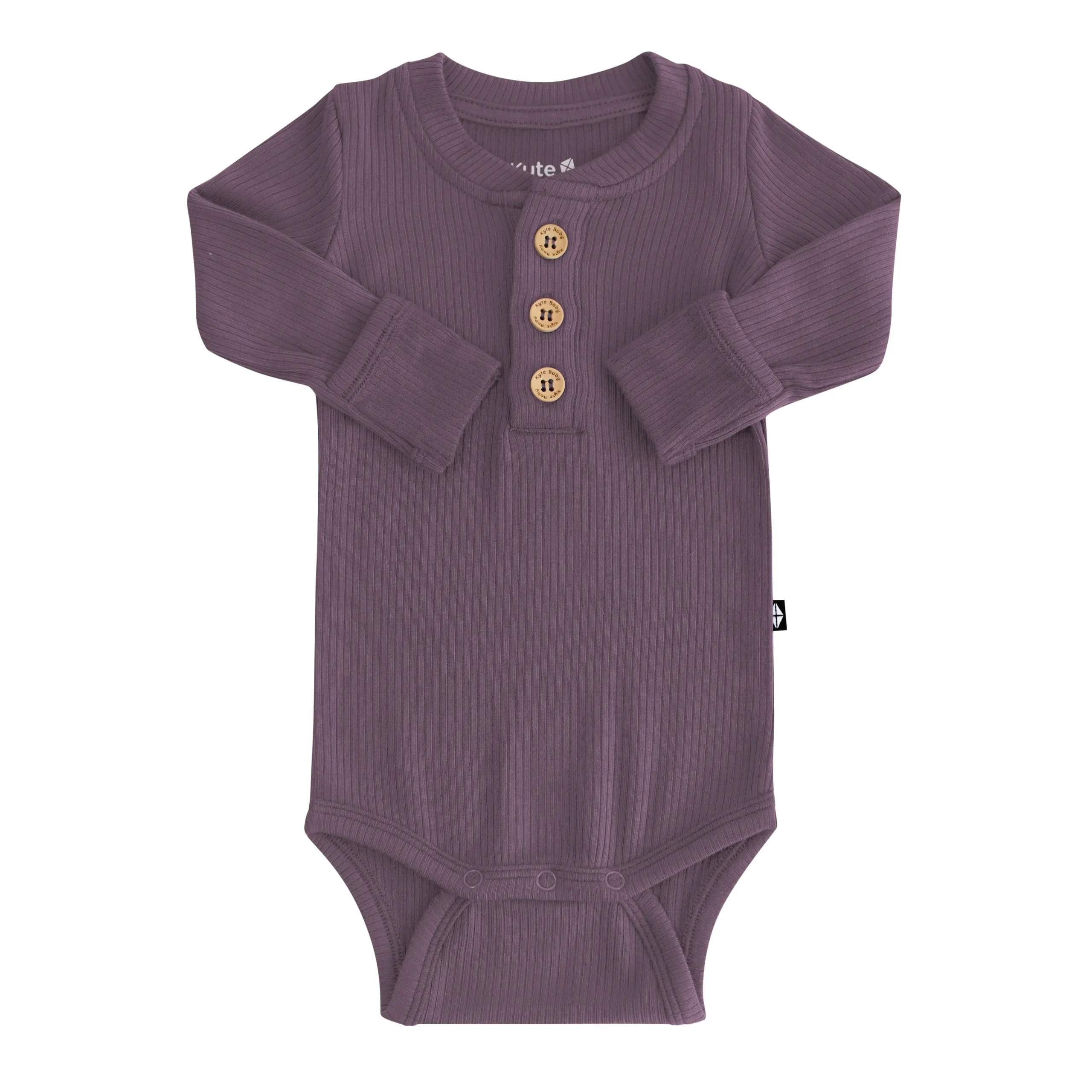 Ribbed Long Sleeve Henley Bodysuit in Currant