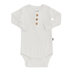 Ribbed Long Sleeve Henley Bodysuit in Oat