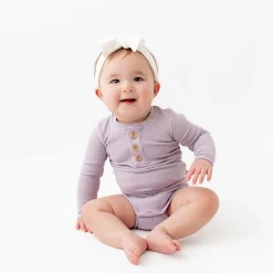 Ribbed Long Sleeve Henley Bodysuit in Taro