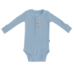 Ribbed Long Sleeve Henley Bodysuit in Slate