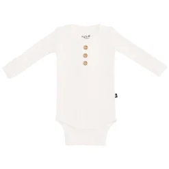 Ribbed Long Sleeve Henley Bodysuit in Cloud