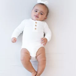 Ribbed Long Sleeve Henley Bodysuit in Cloud