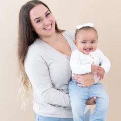 Ribbed Long Sleeve Henley Bodysuit in Cloud