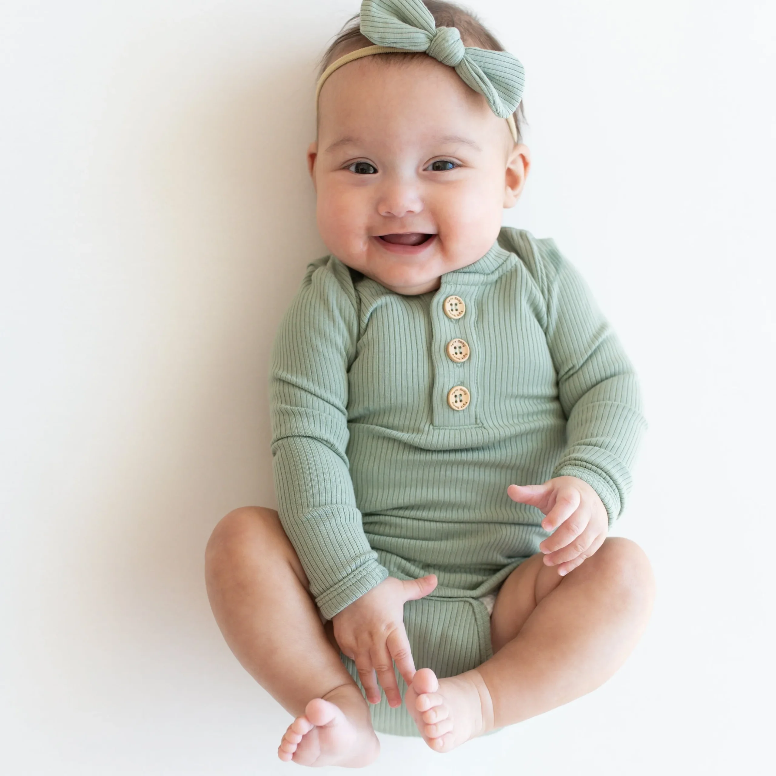Ribbed Long Sleeve Henley Bodysuit in Thyme