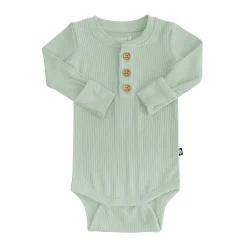 Ribbed Long Sleeve Henley Bodysuit in Thyme