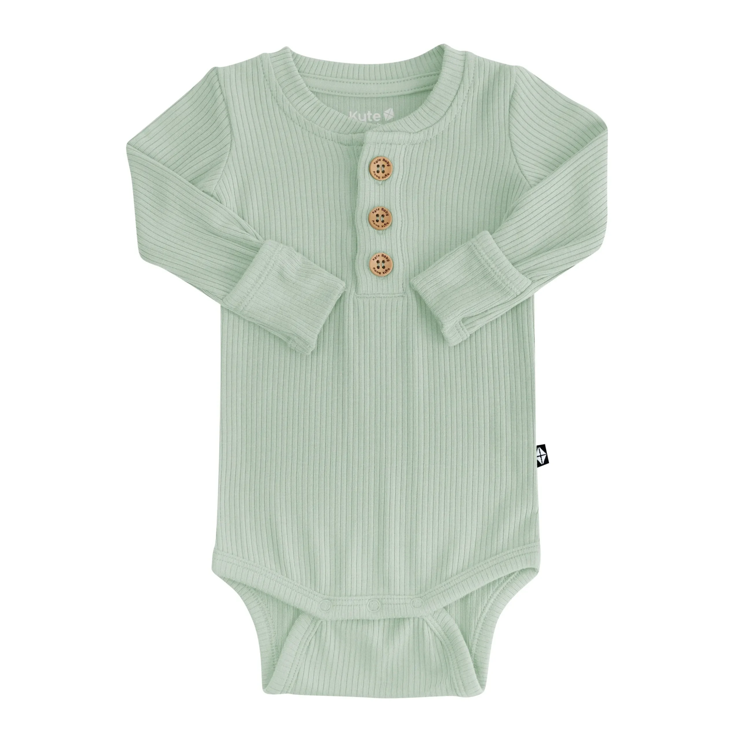 Ribbed Long Sleeve Henley Bodysuit in Thyme