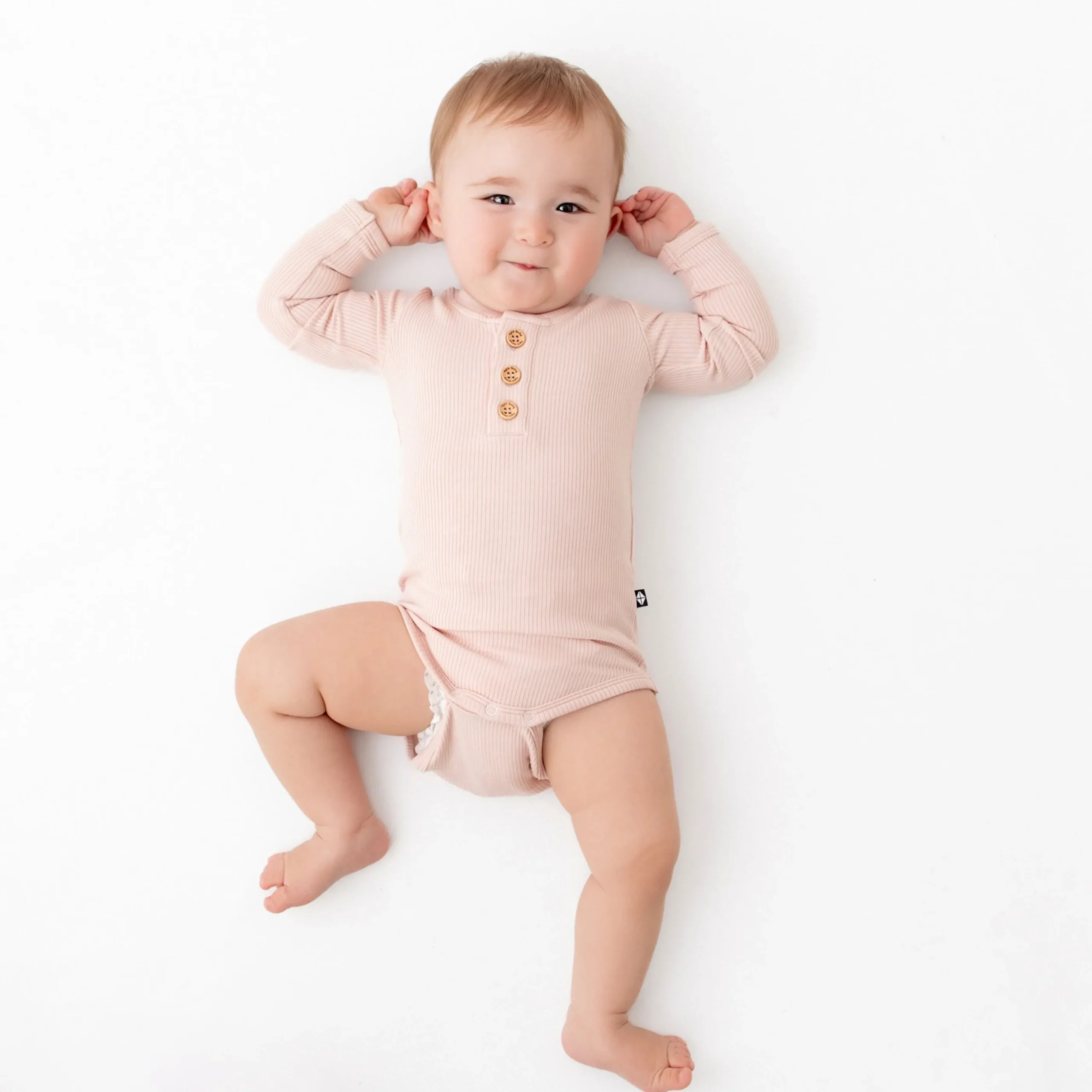 Ribbed Long Sleeve Henley Bodysuit in Blush