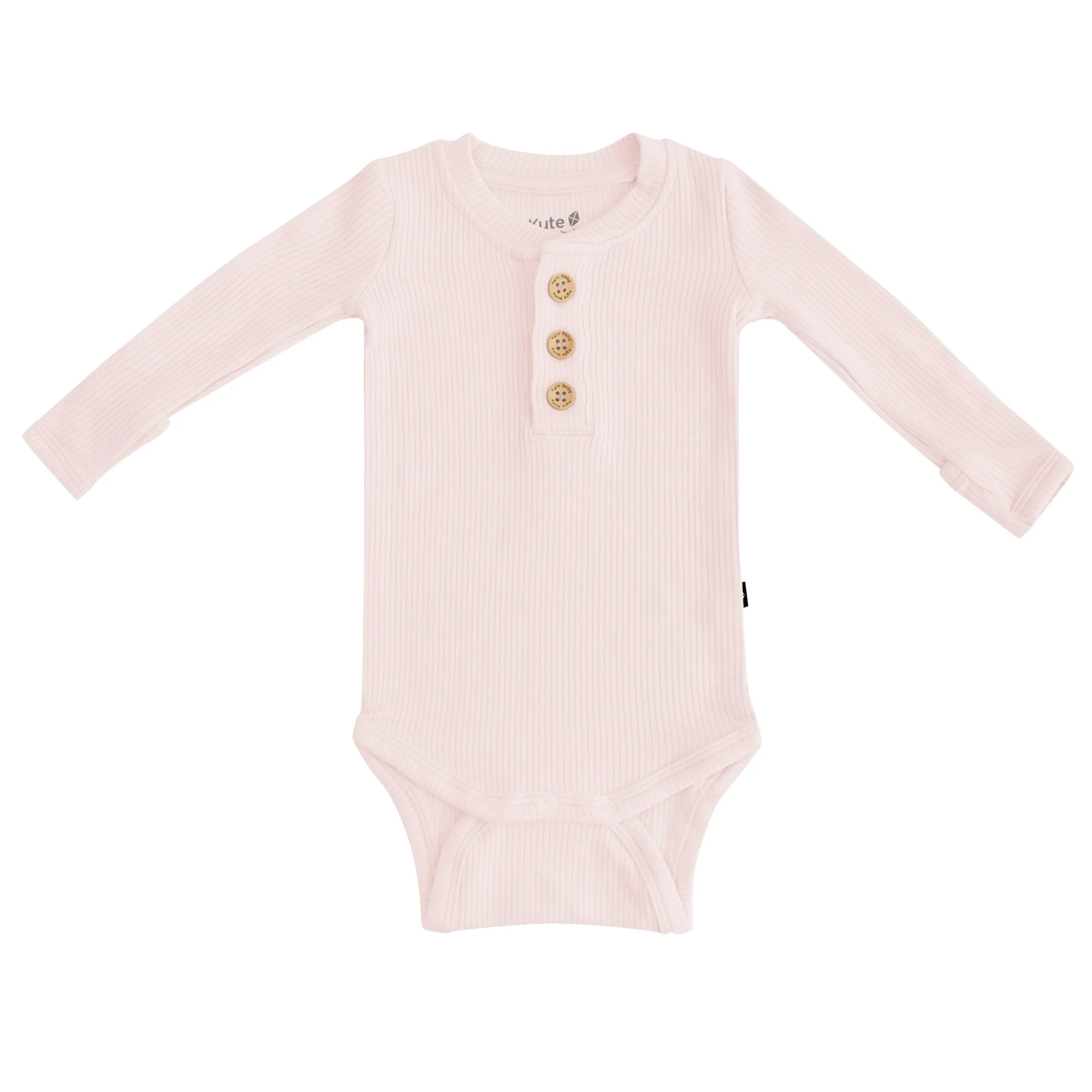 Ribbed Long Sleeve Henley Bodysuit in Blush