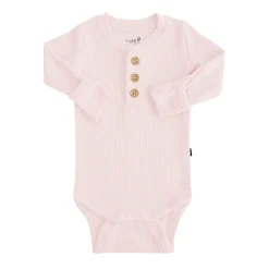 Ribbed Long Sleeve Henley Bodysuit in Blush