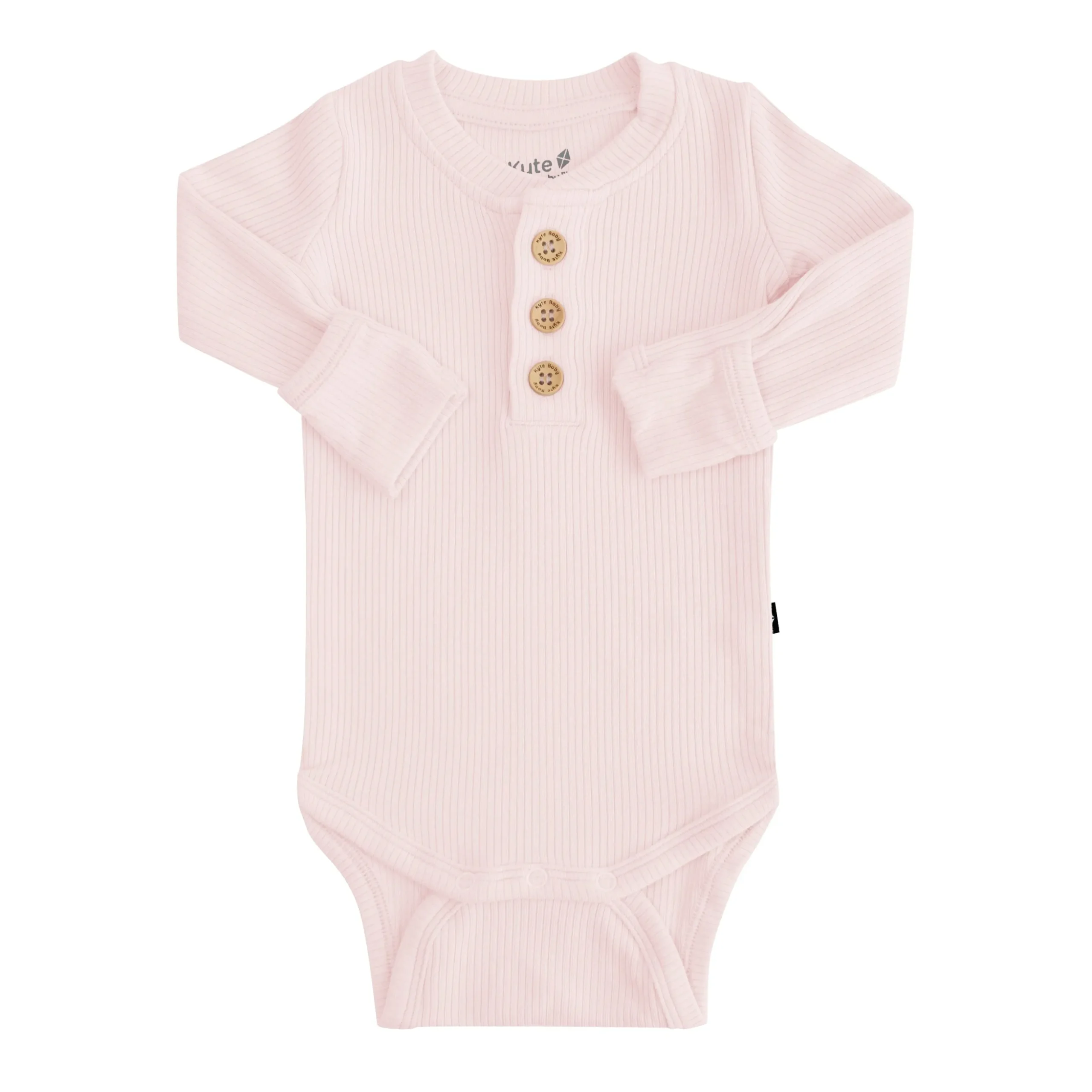 Ribbed Long Sleeve Henley Bodysuit in Blush