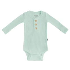 Ribbed Long Sleeve Henley Bodysuit in Sage