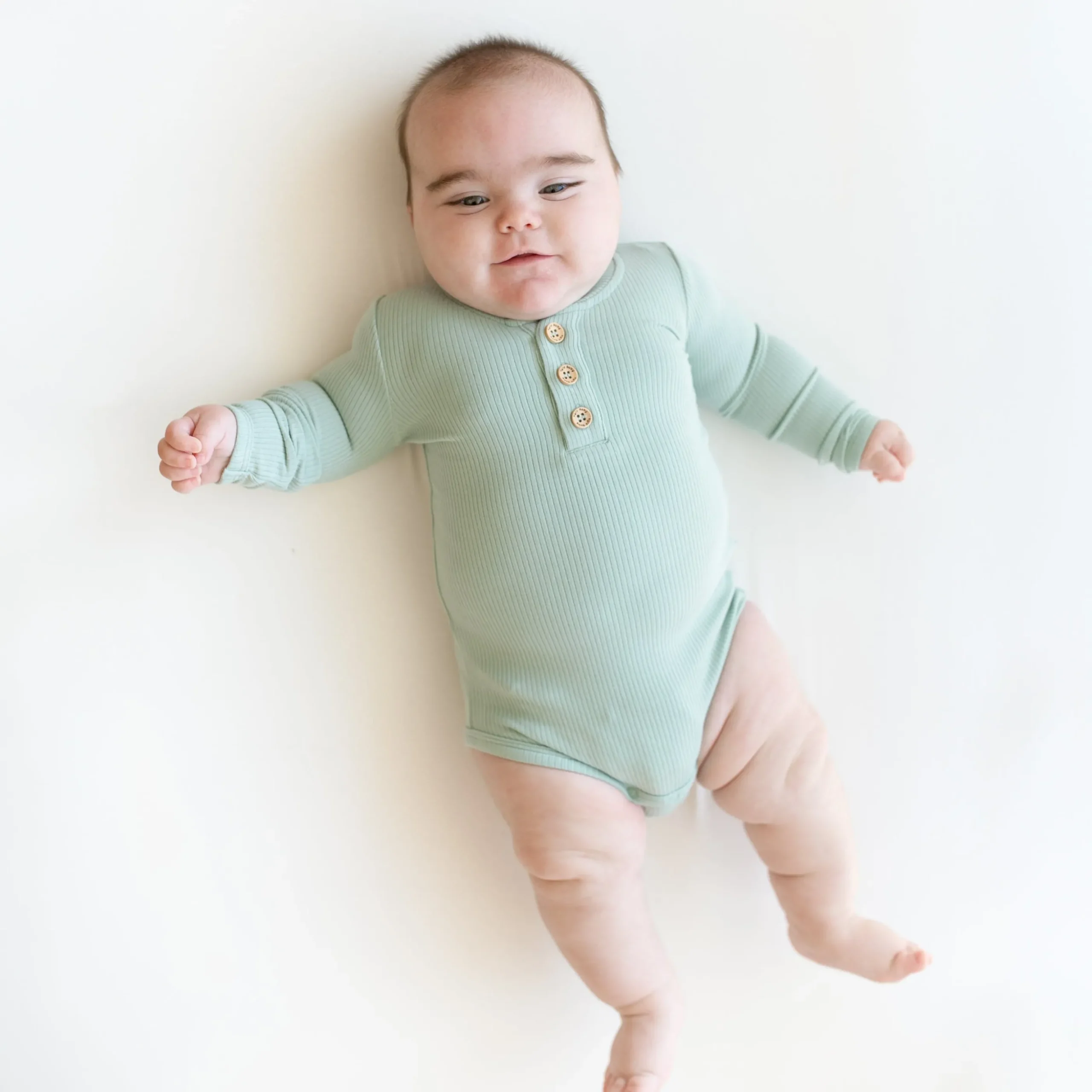 Ribbed Long Sleeve Henley Bodysuit in Sage