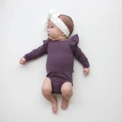 Ribbed Long Sleeve Ruffle Leotard in Currant