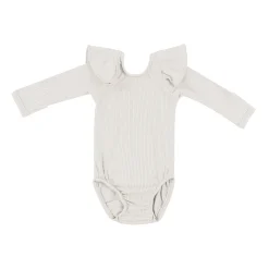 Ribbed Long Sleeve Ruffle Leotard in Oat