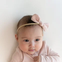 Ribbed Nylon Bow in Blush
