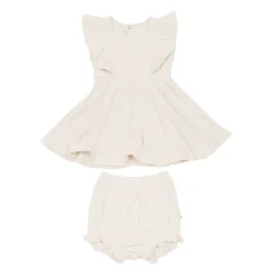 Ribbed Peplum Dress Set in Oat