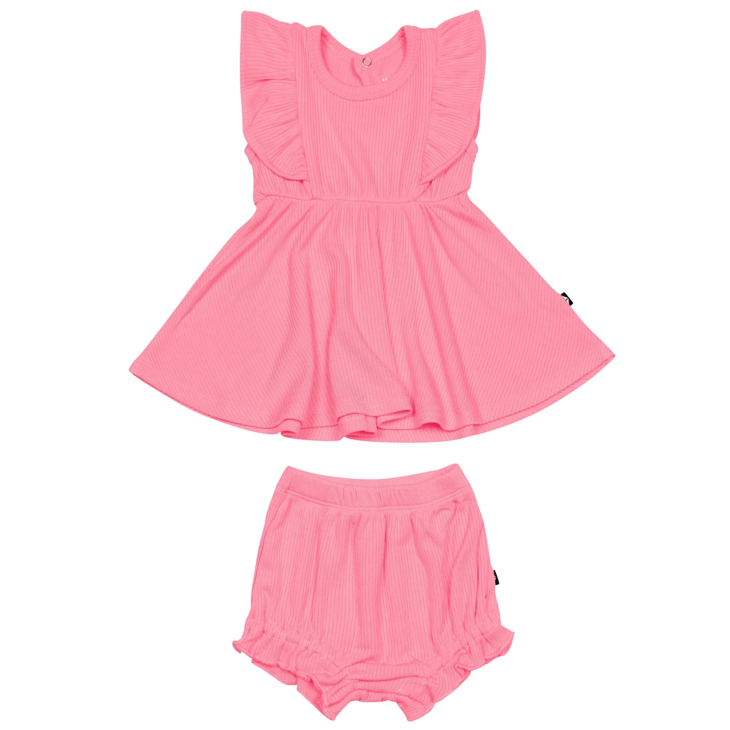 Ribbed Peplum Dress Set in Guava
