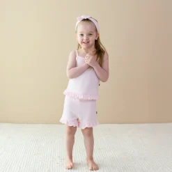 Ribbed Ruffle Tank Set in Sakura