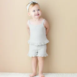 Ribbed Ruffle Tank Set in Oat