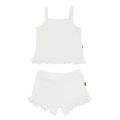 Ribbed Ruffle Tank Set in Oat