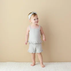 Ribbed Ruffle Tank Set in Oat
