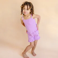 Ribbed Ruffle Tank Set in Poi