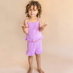 Ribbed Ruffle Tank Set in Poi