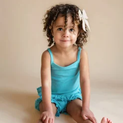 Ribbed Ruffle Tank Set in Makai
