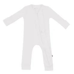 Ribbed Ruffle Zipper Romper in Cloud