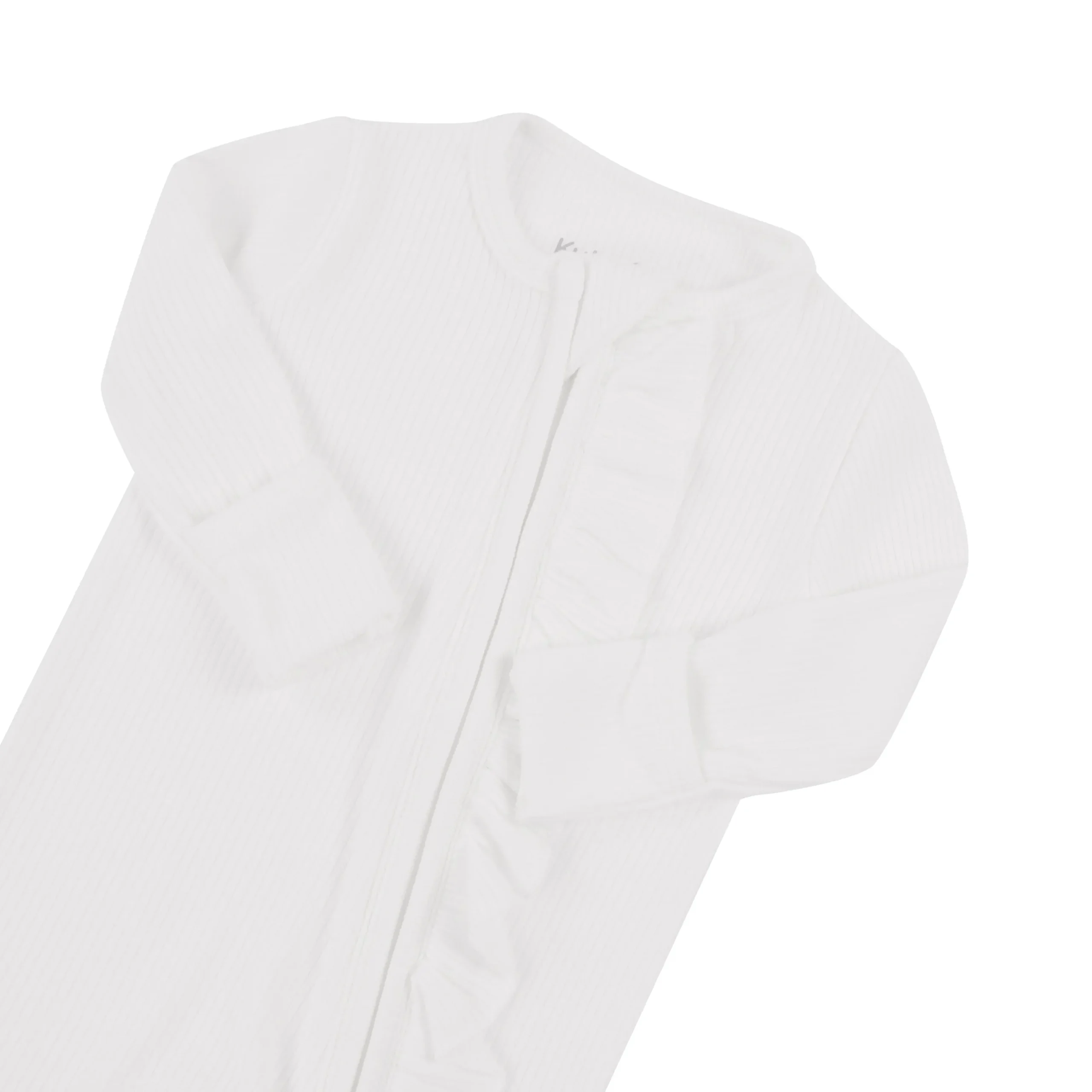 Ribbed Ruffle Zipper Romper in Cloud