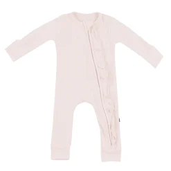 Ribbed Ruffle Zipper Romper in Blush