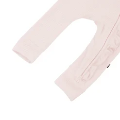 Ribbed Ruffle Zipper Romper in Blush