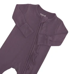 Ribbed Ruffle Zipper Romper in Currant
