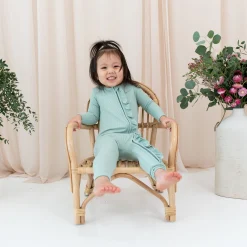 Ribbed Ruffle Zipper Romper in Sage