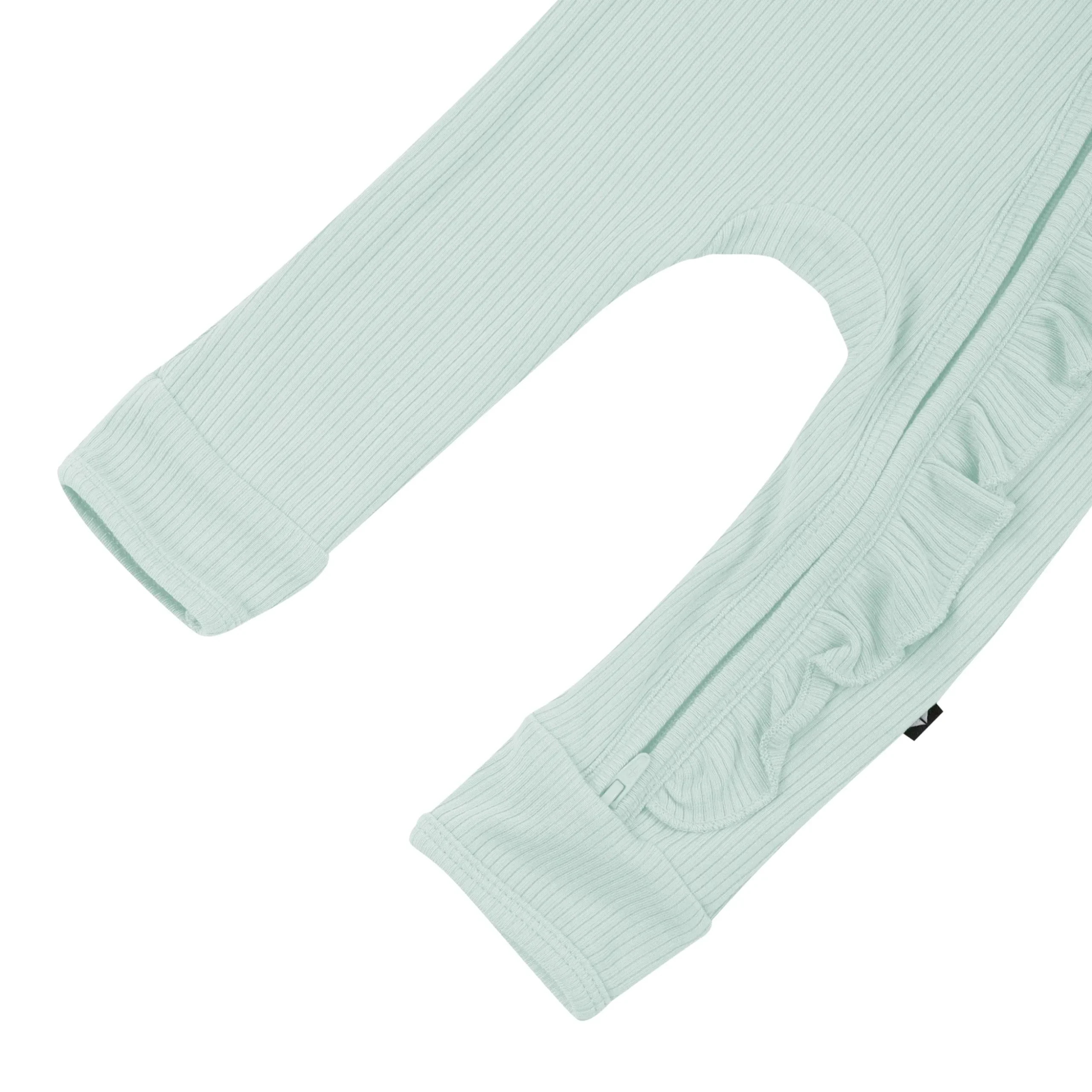 Ribbed Ruffle Zipper Romper in Sage