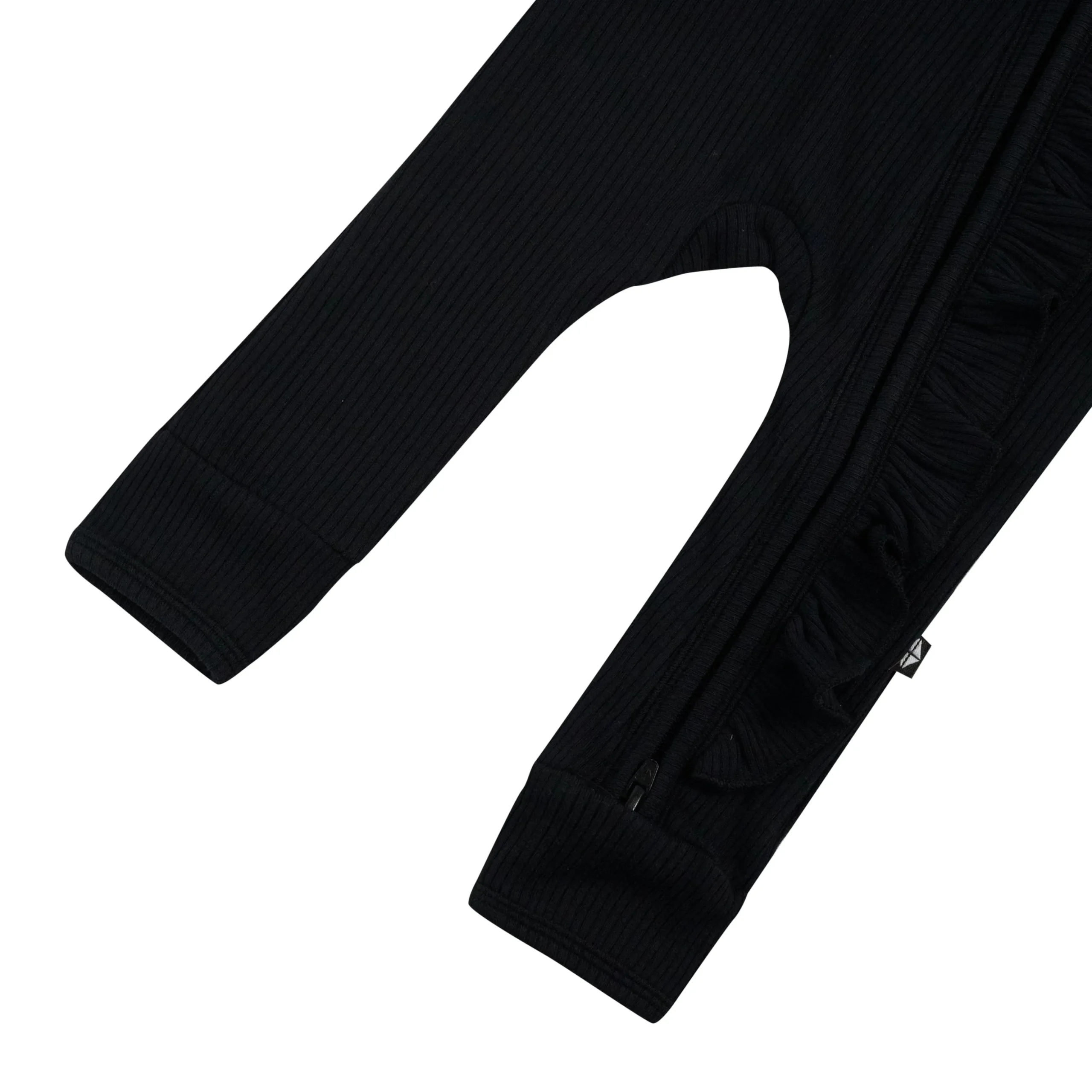 Ribbed Ruffle Zipper Romper in Midnight