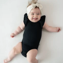 Ribbed Sleeveless Ruffle Leotard in Midnight