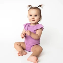 Ribbed Sleeveless Ruffle Leotard in Poi