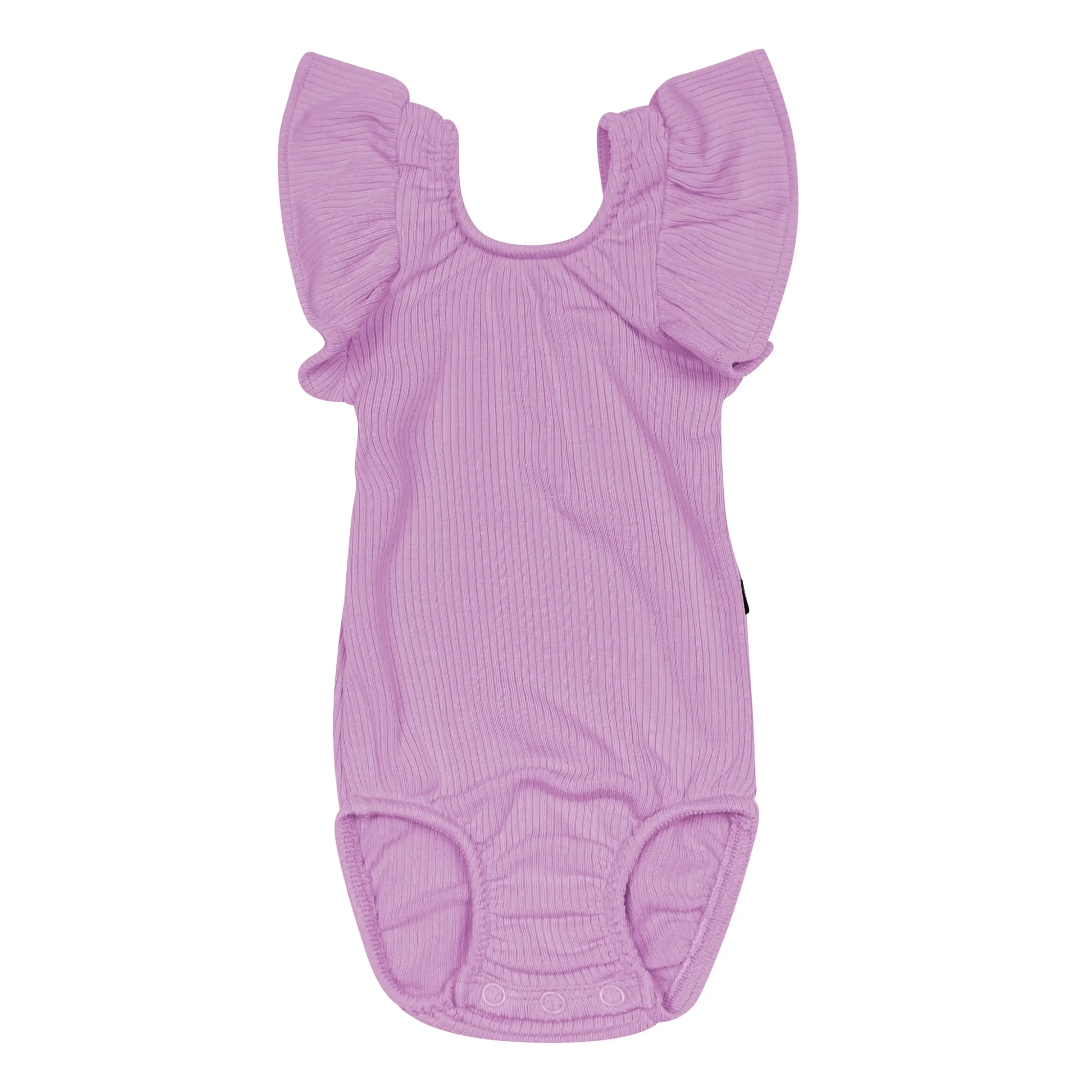 Ribbed Sleeveless Ruffle Leotard in Poi