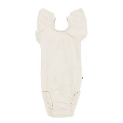 Ribbed Sleeveless Ruffle Leotard in Oat