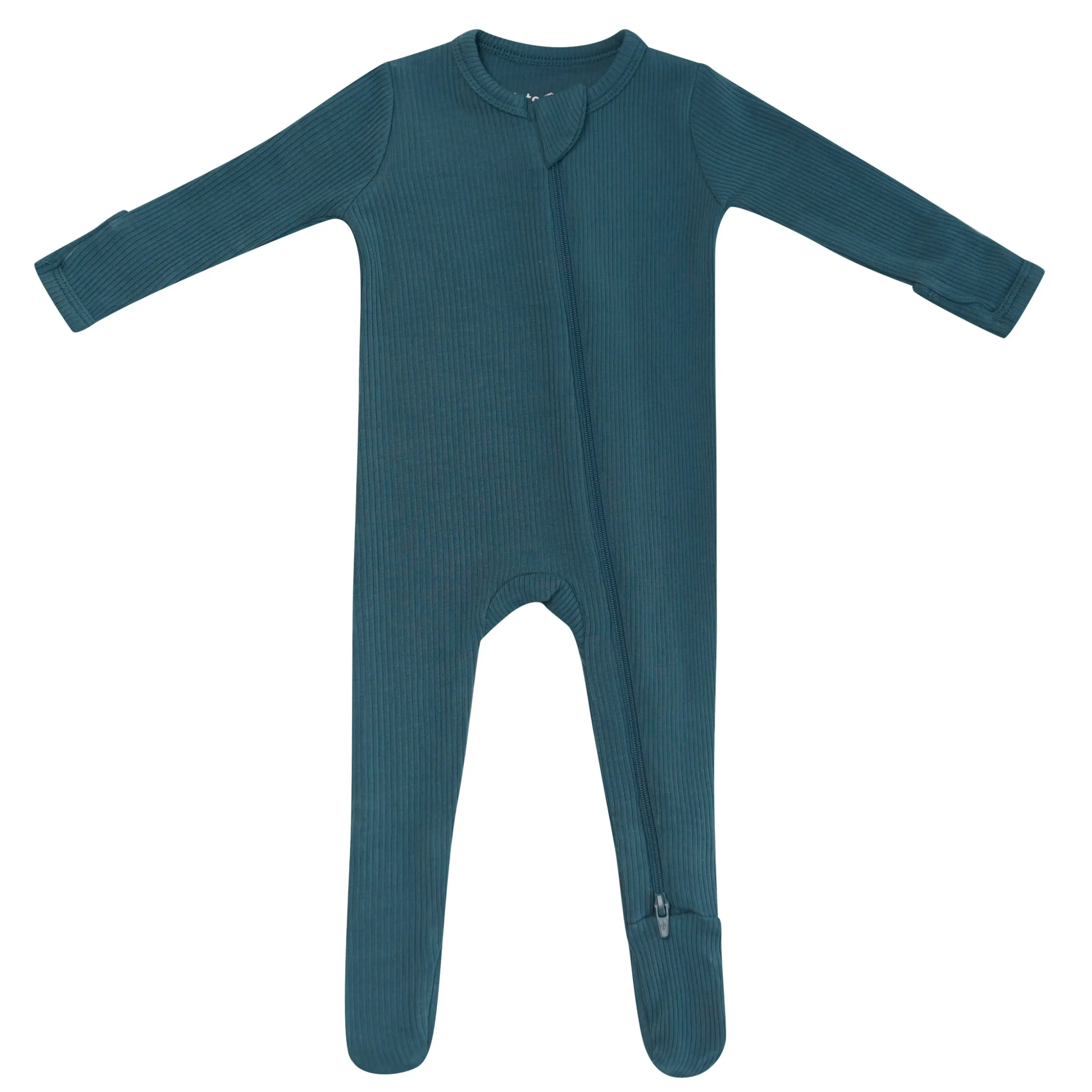 Ribbed Zipper Footie in Atlantic