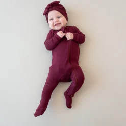 Ribbed Zipper Footie in Burgundy