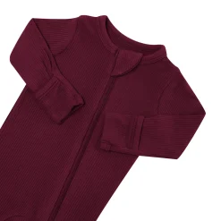 Ribbed Zipper Footie in Burgundy