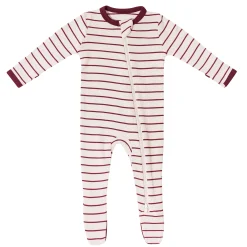 Ribbed Zipper Footie in Burgundy Stripe