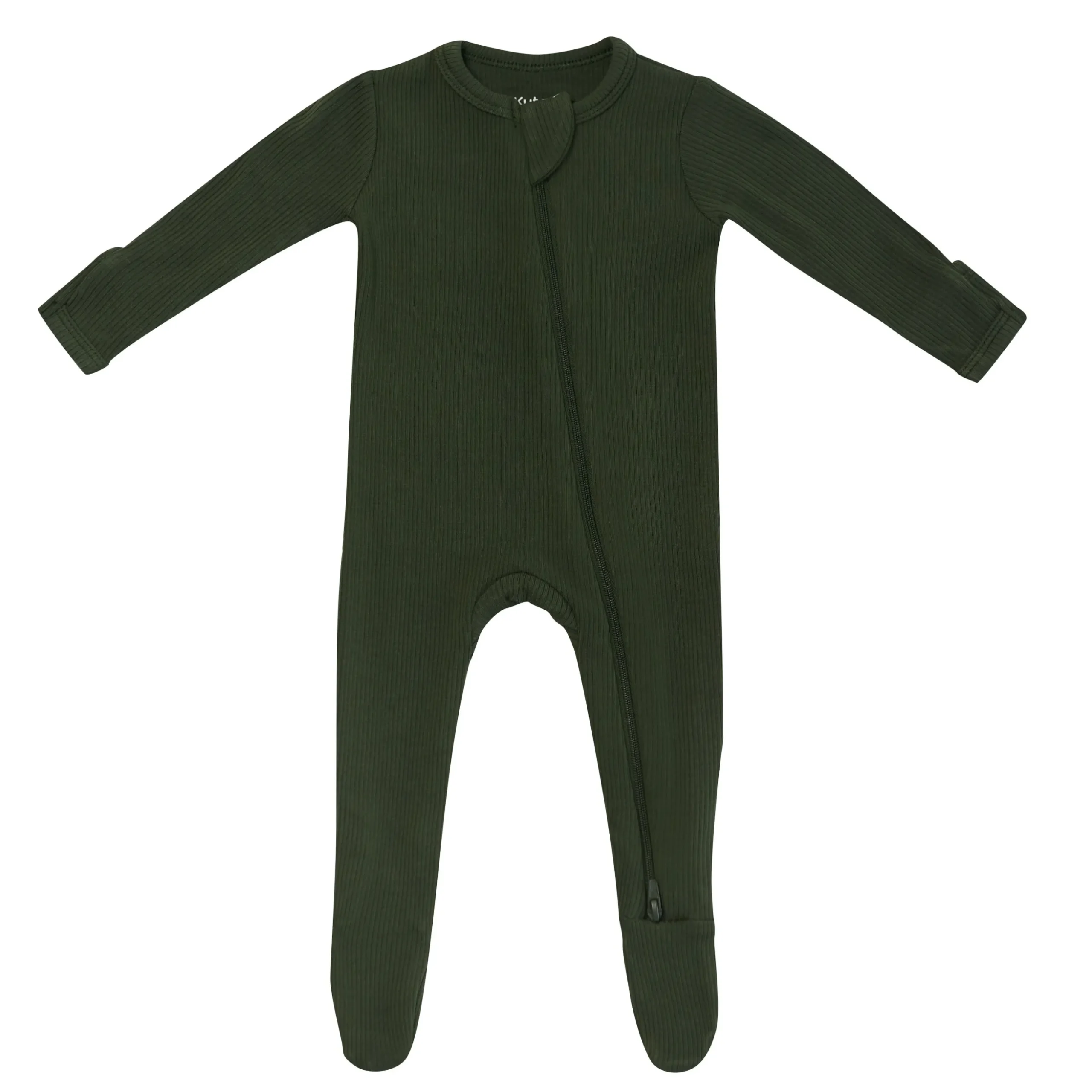 Ribbed Zipper Footie in Fir