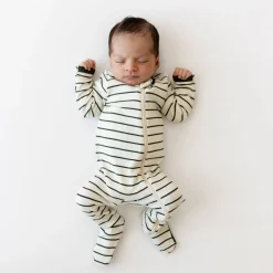 Ribbed Zipper Footie in Fir Stripe